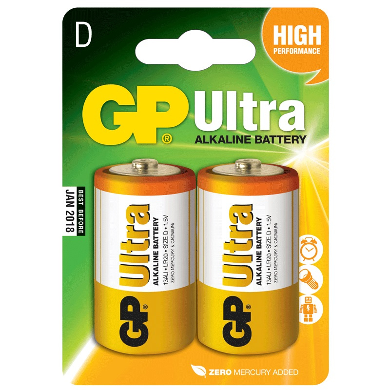 BATTERI GP ULTRA D 1,5V 2ST